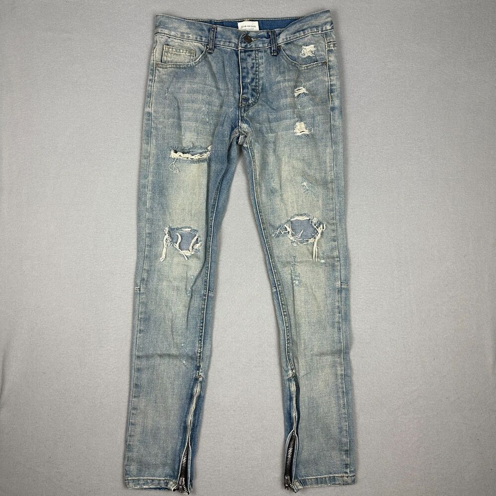 Fear Of God Mens 30 Fourth Collection Distressed Jeans 2015-2016 Blue Ankle Zip